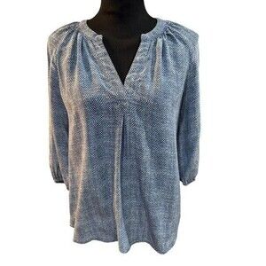 Joie Womens Blouse Size Extra Small Blue Popover 3/4 Length Sleeves Silk Vneck